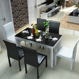 餐桌椅组合6人 钢化玻璃餐台 黑白时尚简约饭桌 烤漆饭厅长方形