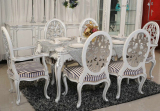 欧式新古典饭桌实木白描银餐桌椅组合田园客厅餐桌美乐乐家具现货