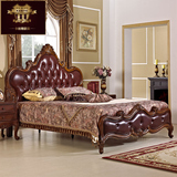 卡丝特家具 美式乡村双人床 欧式实木床1.8米卧室特价床真皮床W36