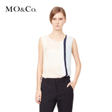 MO&Co.春季款撞色拼接不规则下摆衬衫女 时尚透视感套头衬衣moco