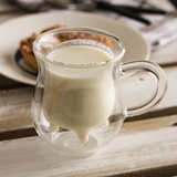 高硼硅双层玻璃奶牛杯玻璃竹盖杯牛奶杯果汁杯水杯4B2