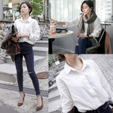 韩国衣服休闲女装新款上衣宽松长袖白色衬衣秋款百搭中长款衬衫女