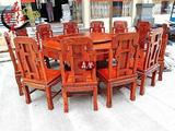 缅甸花梨木1.8米圆象头椅圆餐桌13件套 大果紫檀实木饭台红木家具