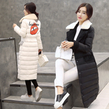2015冬季韩版中长款单排扣修身休闲西装领松紧腰唇印羽绒服外套女
