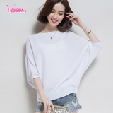 2016新款夏季韩版蝙蝠衫宽松蝙蝠袖一字领显瘦薄款T恤女装短袖潮