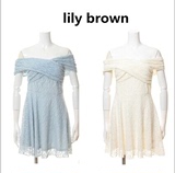 lily brown一字领交叉露肩蕾丝抹胸连衣裙 晚礼服裙 送打底裤