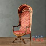 美式太空椅单人沙发 欧式实木老虎椅法式做旧懒人椅 新古典蛋蛋椅