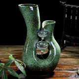 现代中式 陶瓷 流水喷泉客厅风水轮花瓶水景加湿器招财装饰品摆件