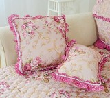 清新田园风粉红色蕾丝花边汽车沙发靠垫抱枕套子不含芯办公室腰靠