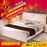 实木床1.5/1.8米m床 白色烤漆韩式橡木床 单人双人床高箱储物箱床