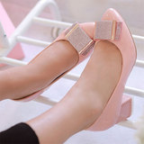 韩版漆皮职业高跟鞋3-5厘米单鞋中跟女式鞋子 特价青年女鞋粉色秋