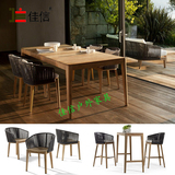 厂家直销实木脚PE藤编制靠背样板间餐厅室内外兼用户外桌椅家具