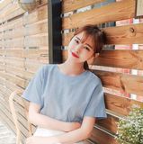2016夏韩正品代购女装  直邮cherrykoko唯美天蓝色圆领衬衫