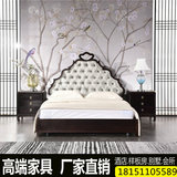 新中式床 水曲柳实木床卧室公主床样板房1.8米布艺床酒店会所家具