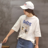 韩版纯棉卡通印花宽松短袖T恤女夏季学生休闲百搭上衣中袖体恤衫