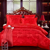 远梦家纺欧式床品全棉提花结婚四件套床上用品大红色4件套婚庆