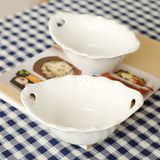 【双耳甜品小碗】白瓷 可入烤箱 焗饭 釉下彩 陶瓷元宝形双孔碗