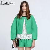 LARCHY新款2016春装长袖绣花大廓形外套女短款气质简约圆领夹克