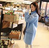 独家新款2015韩版双排扣立领羊毛呢外套女中长款薄款呢子大衣女