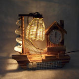 温心阁帆船木质台灯带时钟创意卧室装饰浪漫摆件精品工艺品礼物