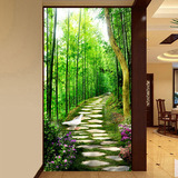 无缝3d立体墙纸 玄关过道背景墙壁纸清新绿林风景画走廊大型壁画