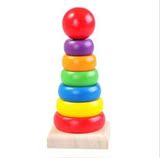 木质益智彩虹塔叠叠乐 宝宝七彩层层套圈玩具 木制套塔0-2岁