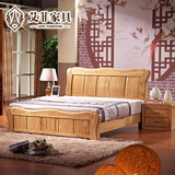 艾菲 实木双人床1.5米白色实木床 储物高箱床1.8米橡木床婚床70#