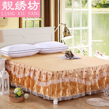 韩版公主花边蕾丝床裙式单件韩式风蚊帐伴侣席梦思床罩床盖三件套