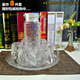 玻璃杯带把手凉水壶杯架水晶玻璃托盘8件套装 透明泡茶杯家用水具