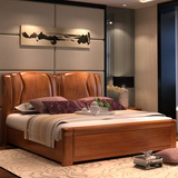 现代新中式全实木床 卧室成套家具婚床1.8米双人大床 高箱储物床