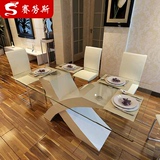 简约现代实木餐桌创意长方形办公洽谈桌钢化玻璃餐桌椅组合老板桌