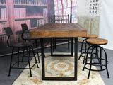 组合休闲长桌椅咖啡西餐厅桌椅长方形组装木板铁艺实木餐桌椅