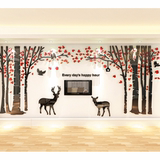 森林鹿3D水晶立体亚克力背景墙装饰客厅沙发卧室电视背景墙贴贴画