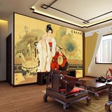 中式古典美女仕女图 大型壁画客厅电视墙纸沙发背景墙纸 贵妃持扇