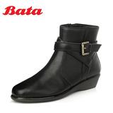 Bata/拔佳秋冬靴子专柜同款圆头牛皮舒适女短靴侧拉链60801DD5