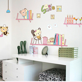 可移除墙贴纸可爱卡通儿童书房浪漫温馨卧室床头装饰画贴小熊书架