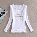 2015韩版秋款大码体恤上衣修身白色纯棉圆领学生长袖打底衫t恤女