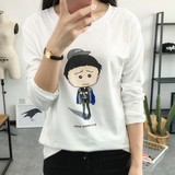2016秋季新款韩版女卡通图案小丸子印花圆领套头宽松显瘦长袖T恤