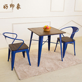 美式复古餐桌实木椅子创意彩色小户型铁艺组合咖啡吧简约现代桌椅