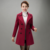 2015秋冬季新款女装毛呢大衣双排扣中年韩版修身羊毛翻领中长外套