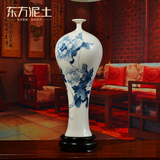 东方泥土 陶瓷手绘花瓶摆件中式客厅电视柜博古架装饰品/花开富贵