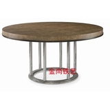 简约实木大圆桌欧式圆形餐桌现代工业复古铁艺饭桌办公餐饮咖啡桌