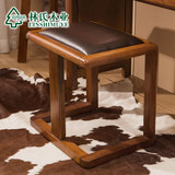林氏木业新中式实木梳妆凳皮垫卧室实木化妆矮凳小方凳子LA041-D