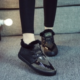 名将 冬鞋2015新款韩版平底系带短筒棉靴短靴亮片拼色潮女马丁靴