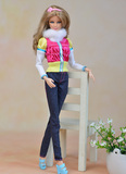 正版芭比娃娃barbie6分娃珍妮衣服套装上衣+长裤子牛仔铅笔裤