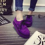 韩版新款女单鞋松糕底厚底防滑系鞋带紫色红色黑色学生鞋休闲鞋子