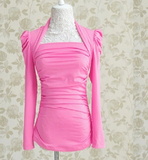 粉红大布娃娃2016春装女装新款粉色打底衫修身显瘦女式长袖T恤