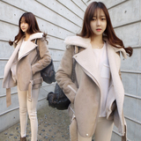 2015冬季新款韩版修身加厚麂皮绒羊羔毛机车外套短款鹿皮棉衣女潮