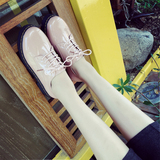 韩版新款女鞋松糕厚底坡跟亮面一脚蹬低中高帮休闲皮鞋女式黑白色