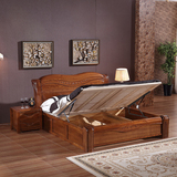 全实木床 榆木床 气压高箱储物 双人床原木厚重款婚床1.8米中式床